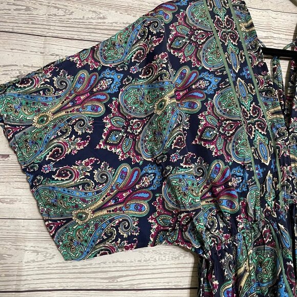 Indian Silk Maxi Dress with Kimono Sleeves, Size Medium - Picture 2 of 12